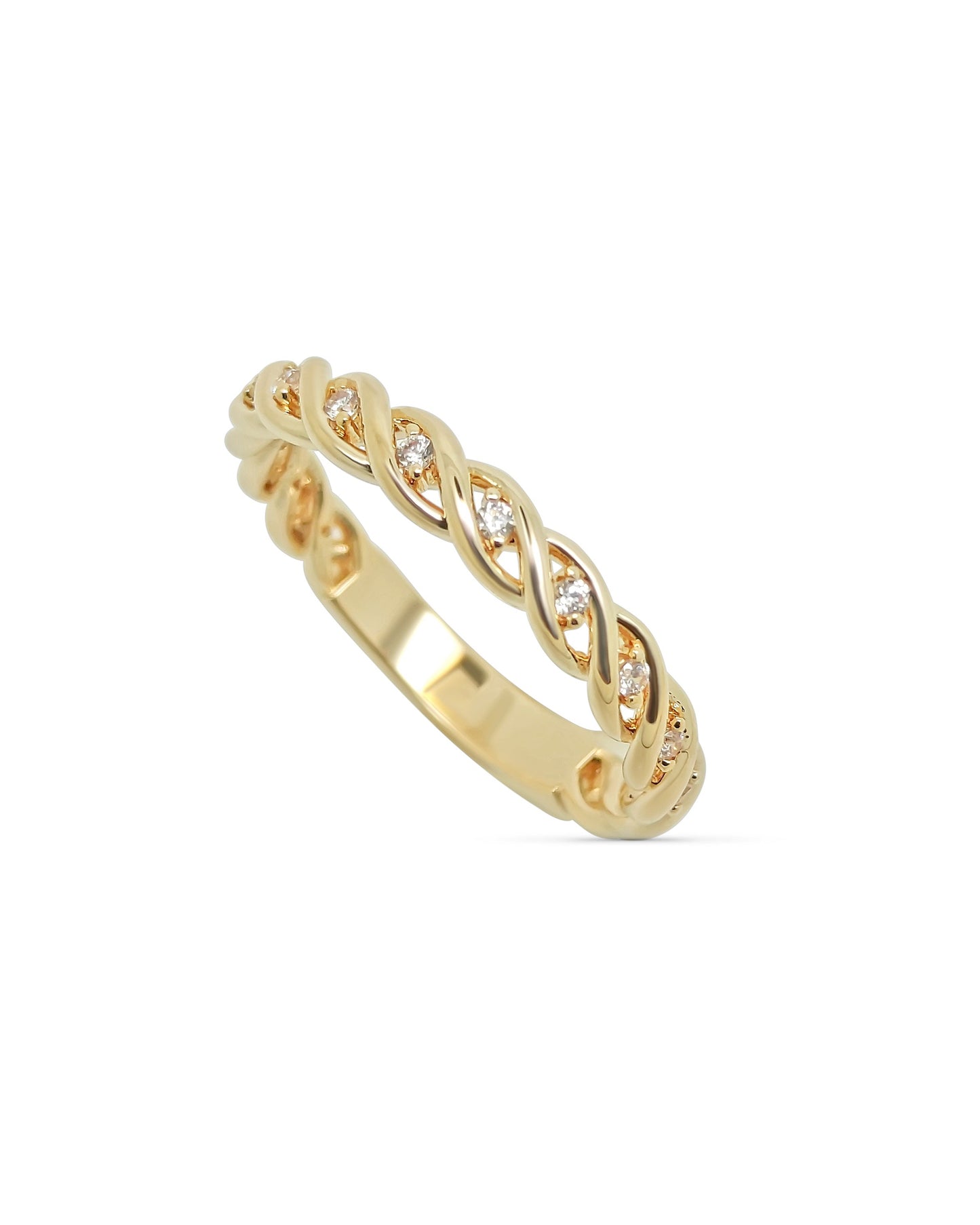 Gold ring with a braided design with stones