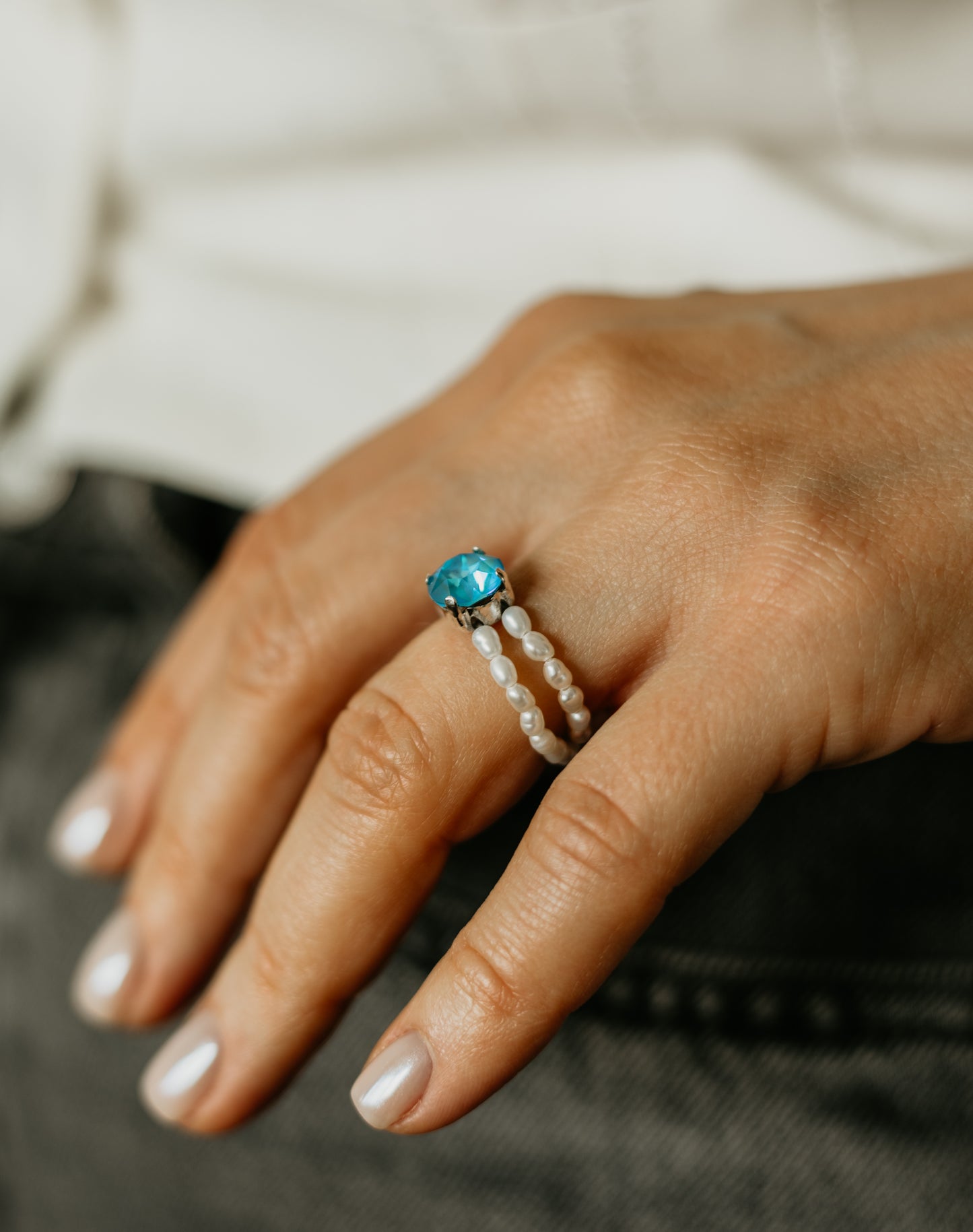 Mira | Double Pearl & Swarovski Crystal Ring