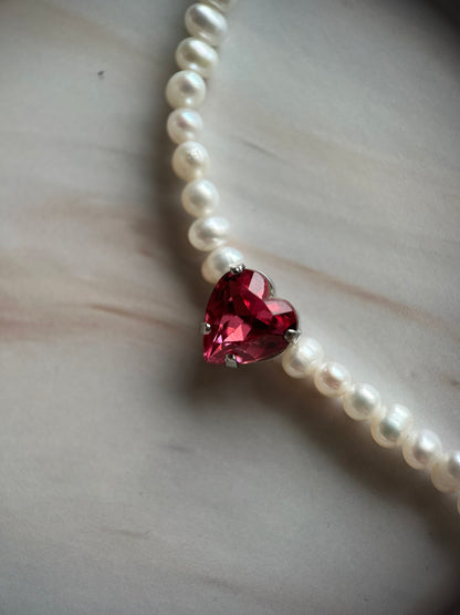Selene | Pearl & Crystal Heart Necklace