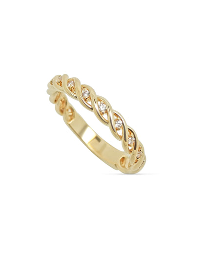 Gold ring with a braided design  with stones 
