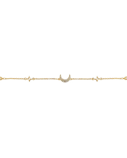 Gold bracelet with star and moon designs. with Cubic Zirconia