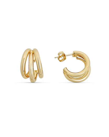 Gold hoop earrings on a white background