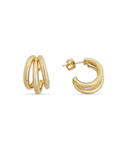Gold hoop earrings on a white background