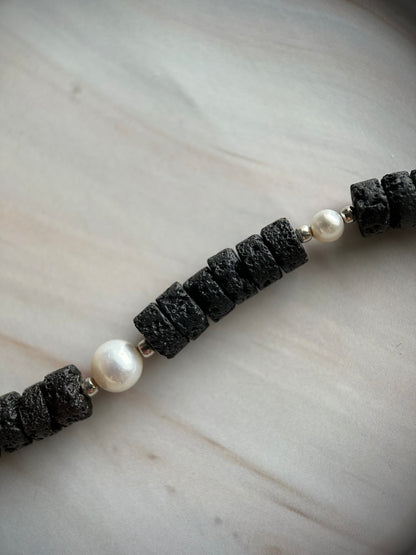 Eclipse | Lava Stone & Pearl Necklace