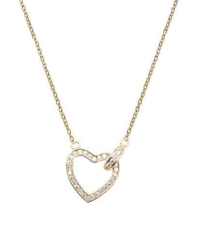Gold heart-shaped necklace with diamonds on a white background