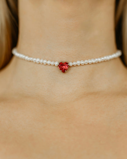 Selene | Pearl & Crystal Heart Necklace