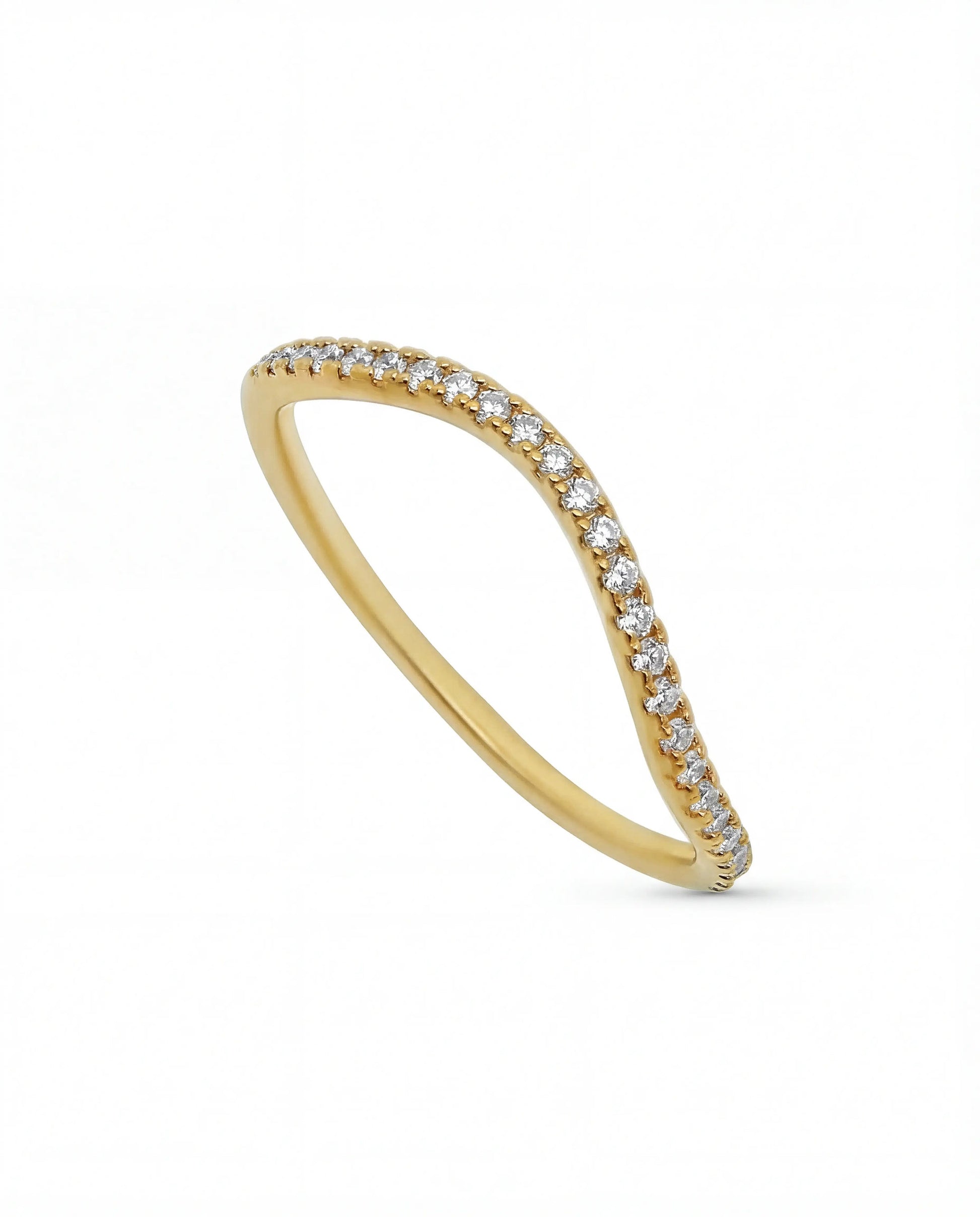 18k gold-plated band ring with clear  cubic zirconia stones, thin minimalist jewelry design