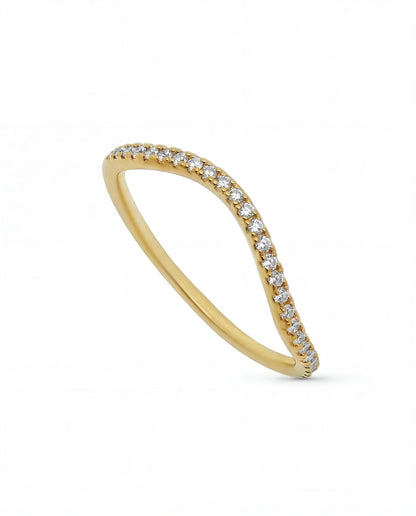 18k gold-plated band ring with clear  cubic zirconia stones, thin minimalist jewelry design