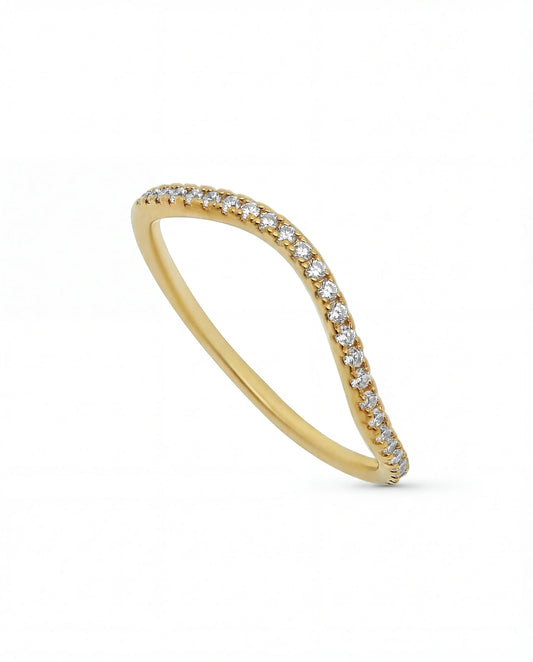 18k gold-plated band ring with clear  cubic zirconia stones, thin minimalist jewelry design