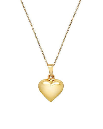 Gold heart-shaped pendant on a chain against a white background