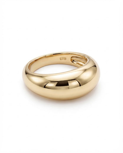 18K gold-plated chunky dome ring with a smooth rounded profile, front view