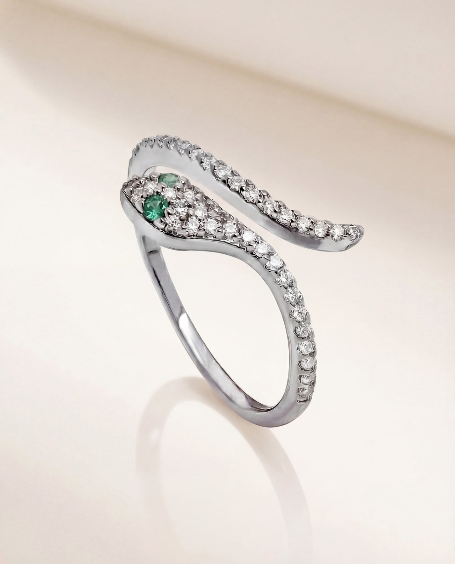 sterling silver snake ring with cubic zirconia for women on white background