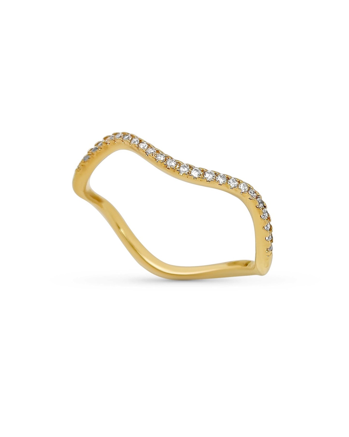 Gold-plated wavy ring with cubic zirconia
