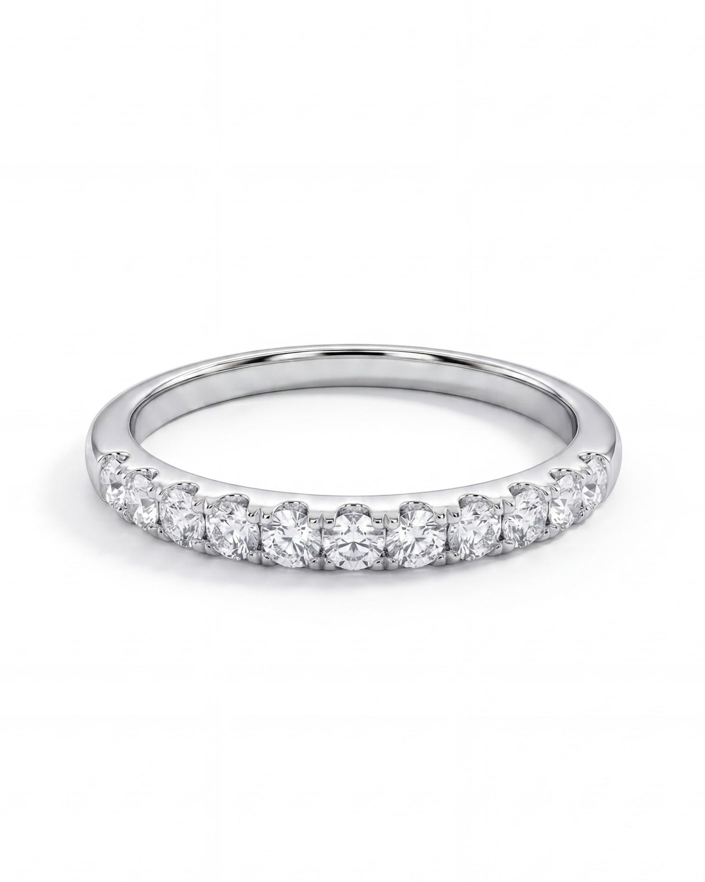 925 sterling silver half-eternity ring with round-cut cubic zirconia, front view